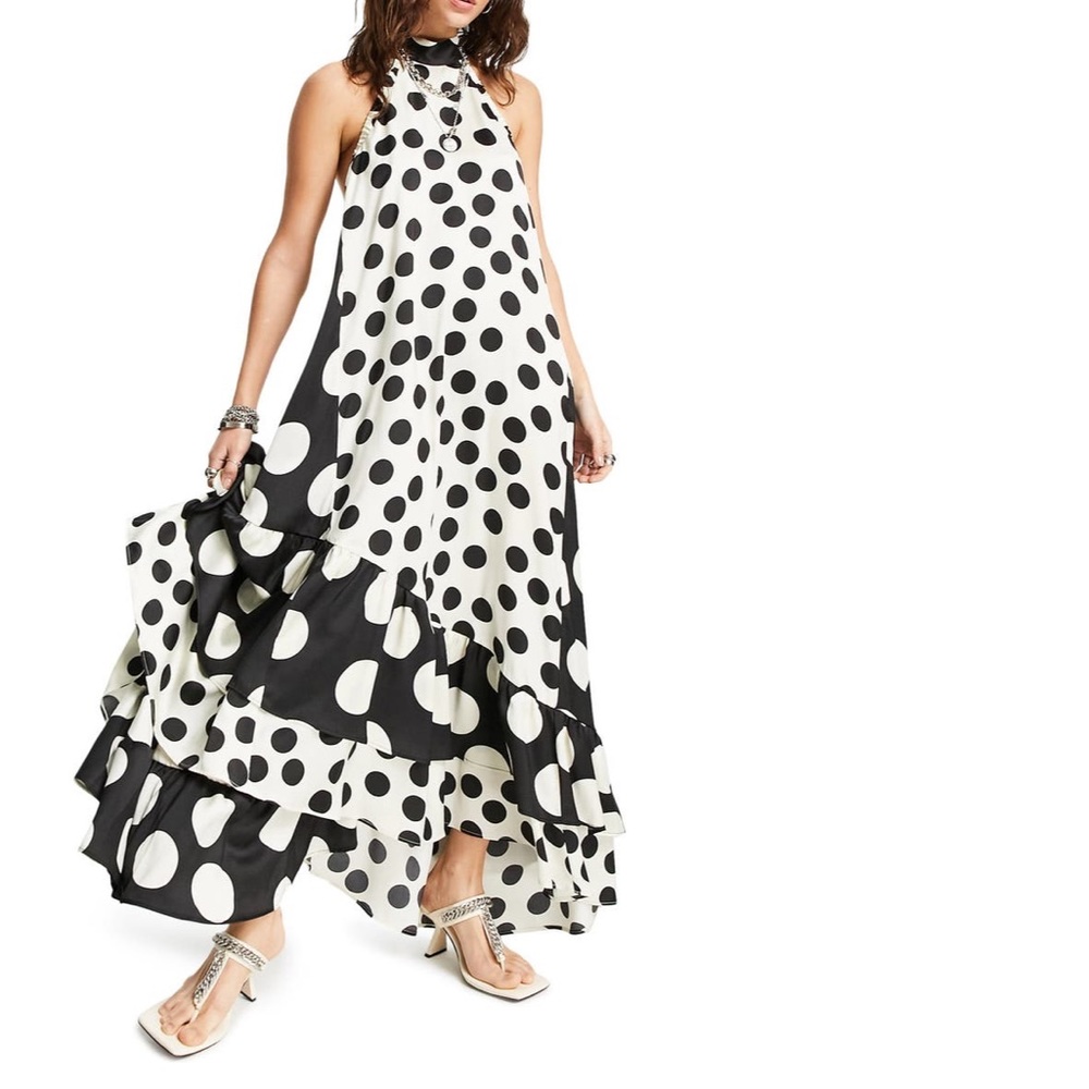 Topshop Multi Spot Halter Maxi Dress